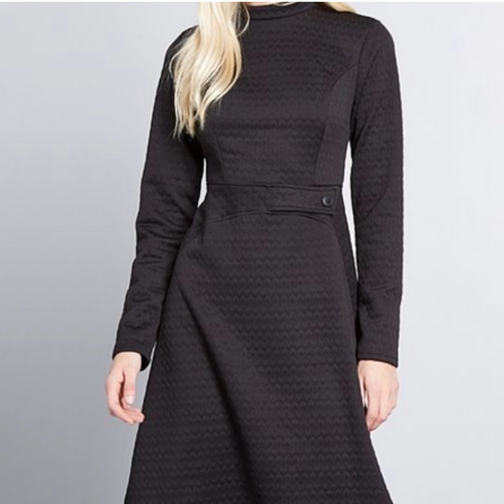 Modcloth Taken By Texture Black Quilted Mod Mini Dress